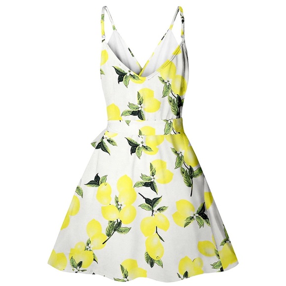 Plus Size Dress Summer V Neck Lemon Floral Skater Dress - Picture 3 of 5
